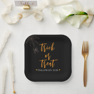 Trick or Treat Spiderweb Personalised Name - Paper Plate