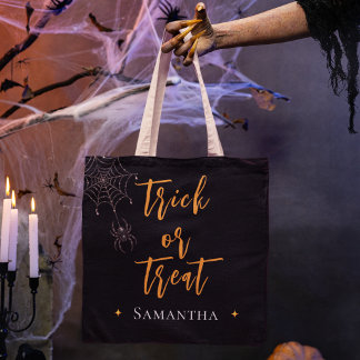 Trick or Treat Spiderweb Personalised Name - Tote Bag