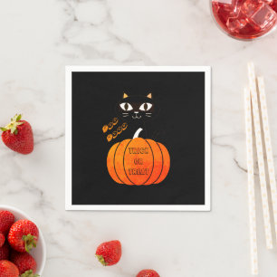 Trick or Treat Spooky Black Cat Halloween Costume Napkin