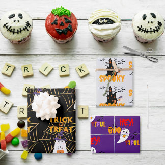 Trick or Treat Spooky Hey! Boo-Tiful Halloween Wrapping Paper Sheet