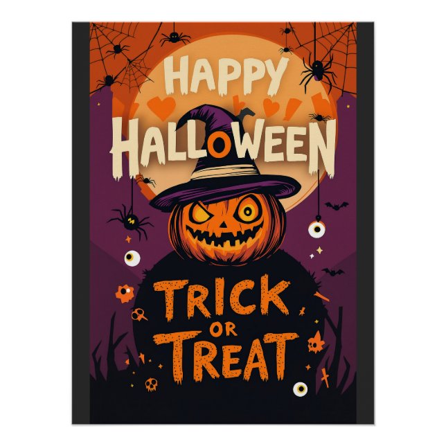 Trick or Treat Spooky Pumpkin Halloween Party Poster (Front)