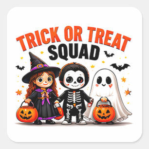 Trick Or Treat Squad Cute Halloween Friends Square Sticker