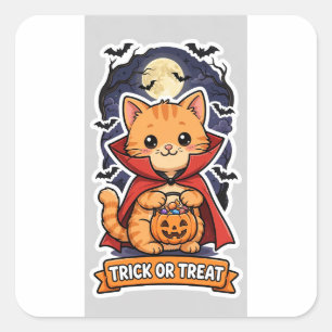 Trick or Treat Sticker — Orange Tabby Cat Vampire 