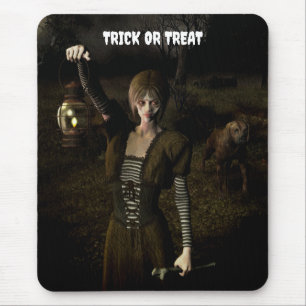 Trick or Treat. Thin female carrying lamp Mouse Mat