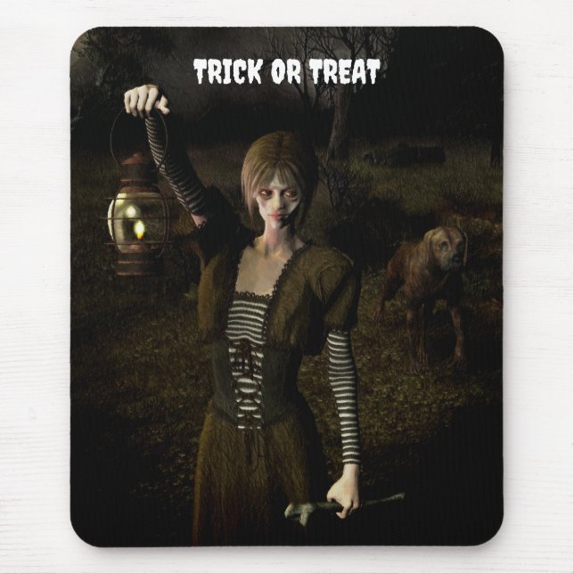 Trick or Treat. Thin female carrying lamp Mouse Mat (Front)