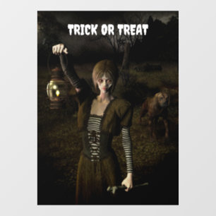 Trick or Treat. Thin female carrying lamp Window Cling