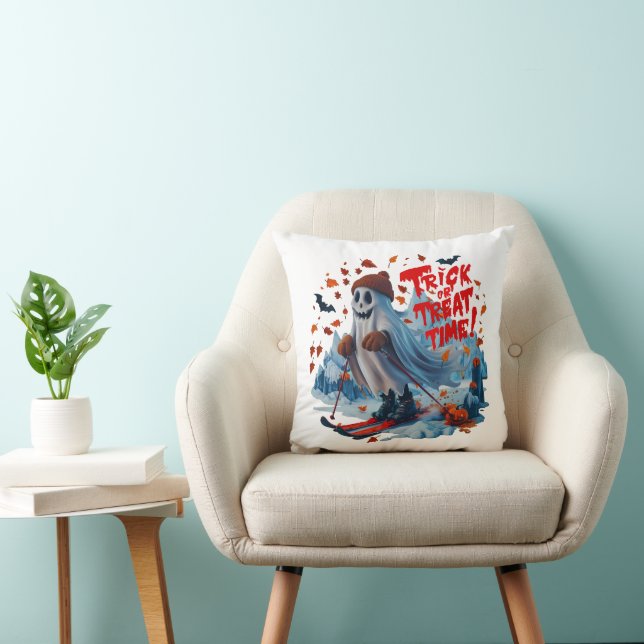 Trick or Treat Time: Ghost Skiing Fun Design  Cushion (Chair)