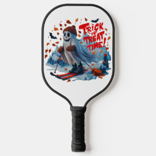 Trick or Treat Time: Ghost Skiing Fun Design Pickleball Paddle