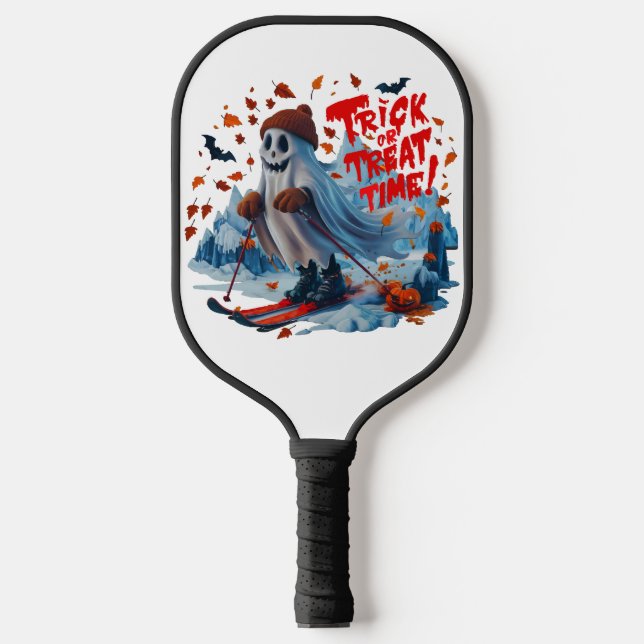 Trick or Treat Time: Ghost Skiing Fun Design  Pickleball Paddle (Front)