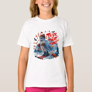 Trick or Treat Time: Ghost Skiing Fun Design T-Shirt