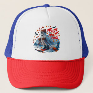 Trick or Treat Time: Ghost Skiing Fun Design Trucker Hat
