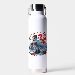 Trick or Treat Time: Ghost Skiing Fun Design  Water Bottle