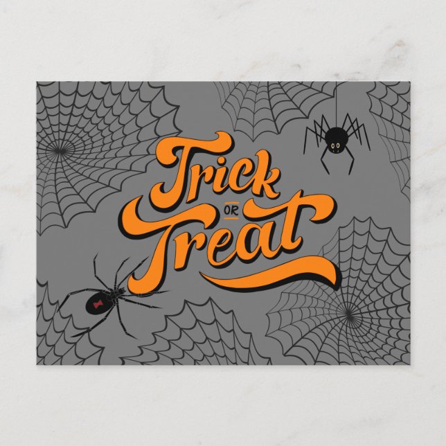 Trick or Treat Typography w/Spiders ID680 Postcard (Front)