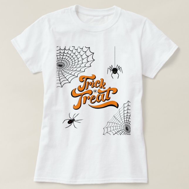 Trick or Treat Typography w/Spiders ID680 T-Shirt (Design Front)