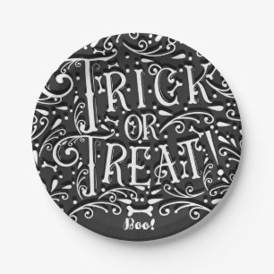 Trick or Treat Vintage Chalk Bones Halloween Party Paper Plate