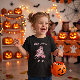 Trick or Treat Vintage Pink Ghost Custom Name Toddler T-Shirt