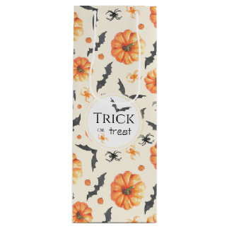 Trick or Treat Watercolor Halloween Pattern Wine Gift Bag