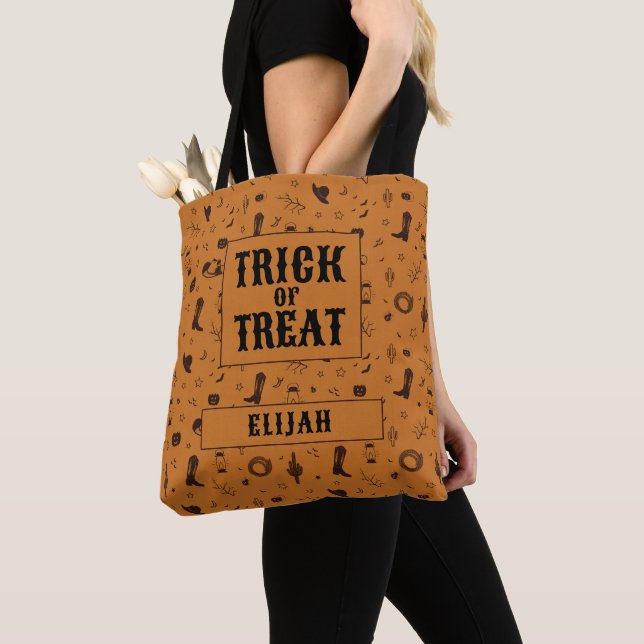 trick or treat western pattern tote bag (Close Up)