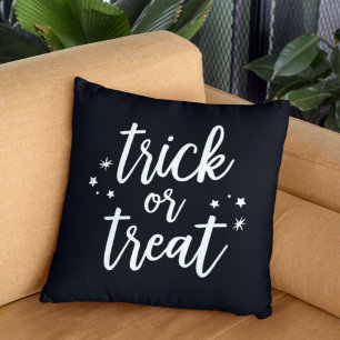 Trick or Treat White Modern Script Halloween Cushion