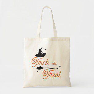 Trick or Treat, Wicked Witch Hat, Broom, Halloween Tote Bag
