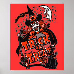 Trick or Treat Witch Halloween (vintage) Poster