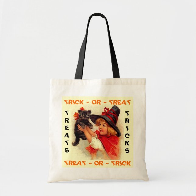 TRICK OR TREAT WITCH KITTENS HALLOWEEN TOTE BAGS (Front)
