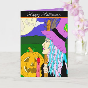 Trick or Treat Witch One Hand Drawn Cartoon Witch Card