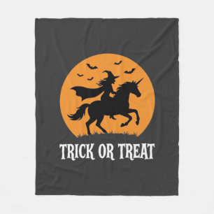 Trick or Treat Witch Unicorn Halloween Design_1 Fleece Blanket