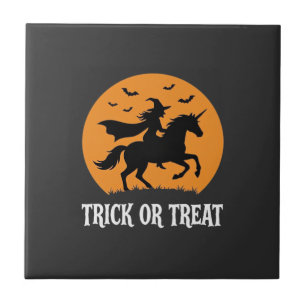 Trick or Treat Witch Unicorn Halloween Design_1 Tile