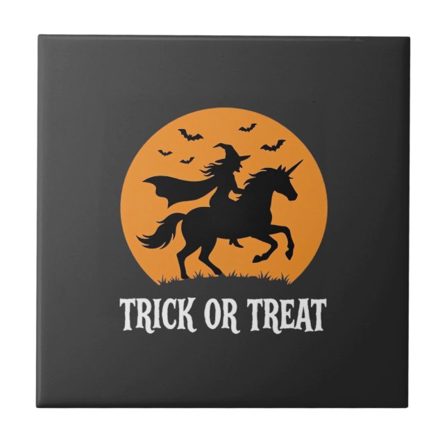 Trick or Treat Witch Unicorn Halloween Design_1 Tile (Front)