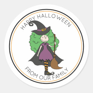 Trick or Treat Witch with curly hair   Halloween   Classic Round Sticker