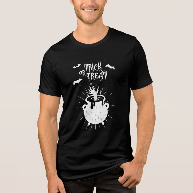 trick or treat witch's cauldron halloween Tri-Blend shirt (Front)