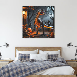 Trick Or Treat With A Velociraptor Canvas Print