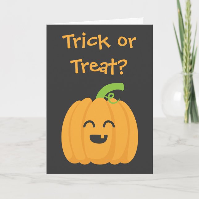 Trick or Treat with Cute Pumpkin, Happy Halloween Card (Front)