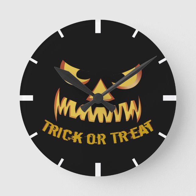 Trick or Treat with Pumpkin Face Round Clock (Front)