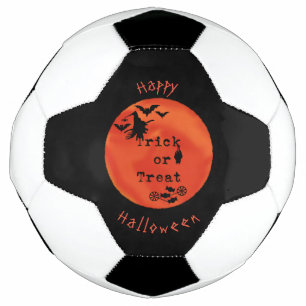 Trick or Treat with Witch & Bats on Orange Moon Football