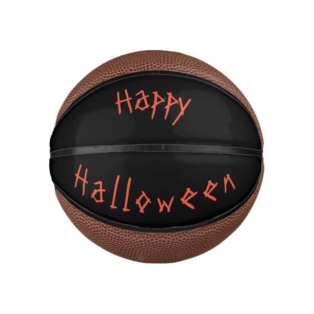 Trick or Treat with Witch & Bats on Orange Moon Mini Basketball (Front)