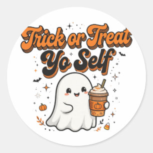 Trick Or Treat Yo Self Cute Ghost Pumpkin Spice La Classic Round Sticker