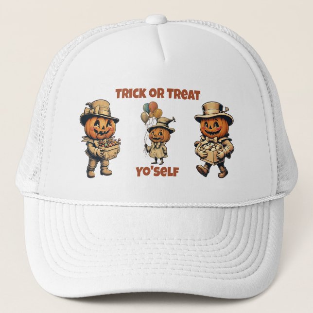 Trick or Treat Yo’self Halloween Trucker Hat (Front)