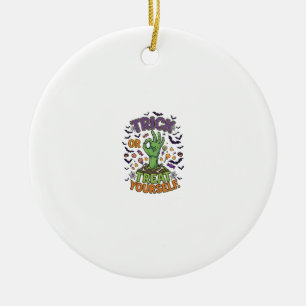Trick Or Treat Yourself Zombie Hand Halloween Cand Ceramic Tree Decoration