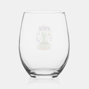Trick Or Treat Yourself Zombie Hand Halloween Cand Stemless Wine Glass