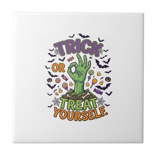 Trick Or Treat Yourself Zombie Hand Halloween Cand Tile (Front)