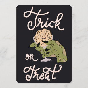 Trick or Treat Zombie Hand Holding Brain Funny Holiday Card