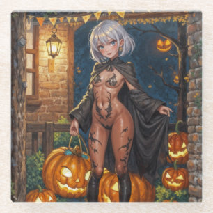 Trick or Treater, Brave Halloween Costume Girl Glass Coaster