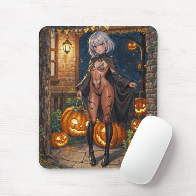 Trick or Treater, Brave Halloween Costume Girl Mouse Mat (With Mouse)