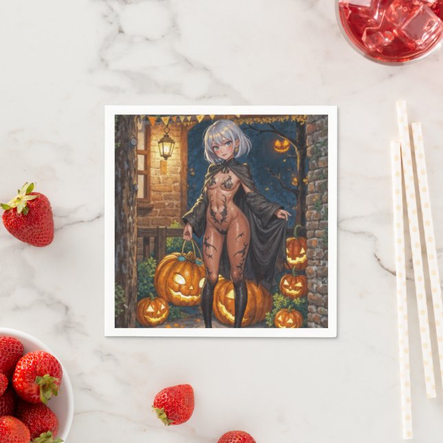 Trick or Treater, Brave Halloween Costume Girl Napkin (Insitu)
