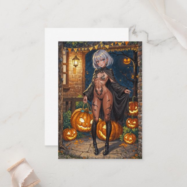 Trick or Treater, Brave Halloween Costume Girl Place Card (Front/Back In Situ)