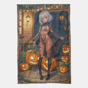 Trick or Treater, Brave Halloween Costume Girl Tea Towel