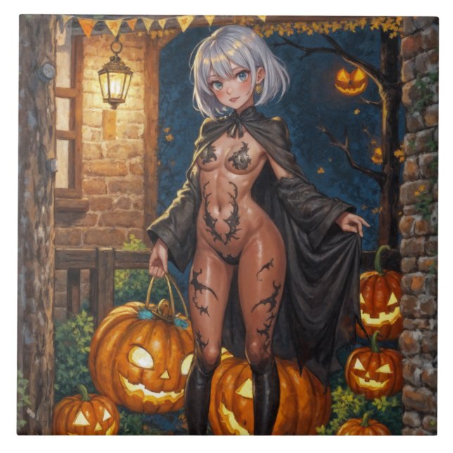 Trick or Treater, Brave Halloween Costume Girl Tile (Front)