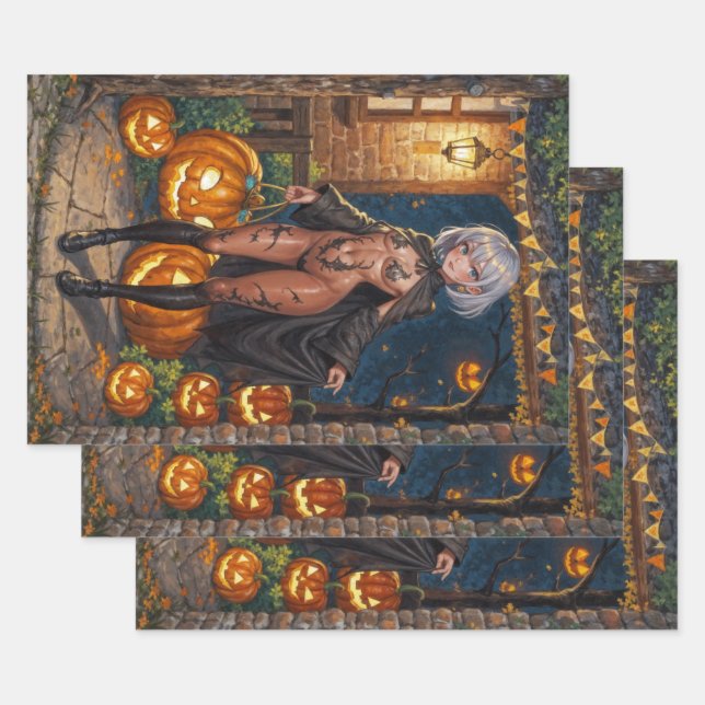 Trick or Treater, Brave Halloween Costume Girl Wrapping Paper Sheet (Set)